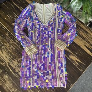 L’ATISTE - Purple Sequin & Gold Dress - SMALL